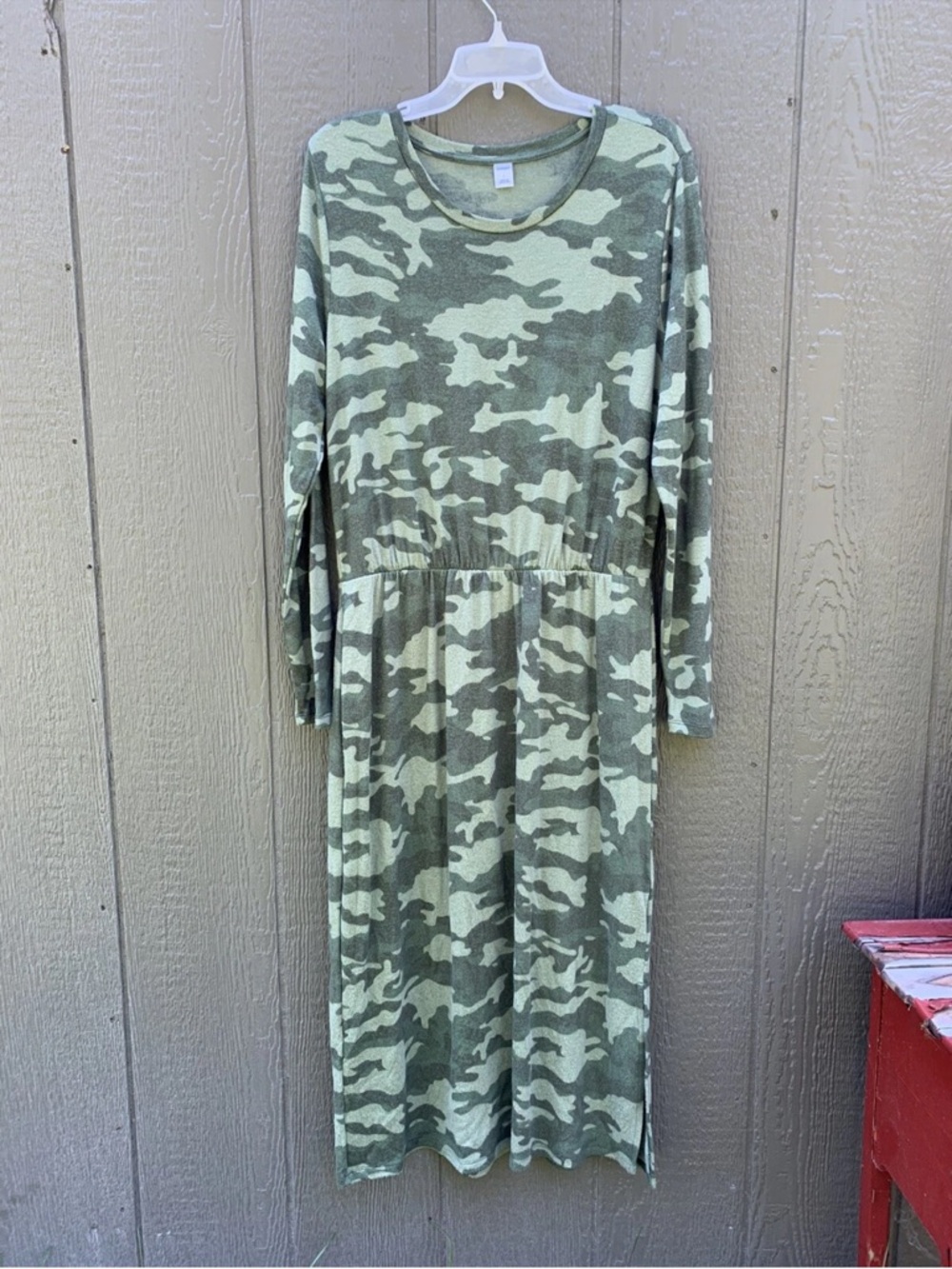 Camo Long Sleeve Midi Dress - Green Camo large old navy